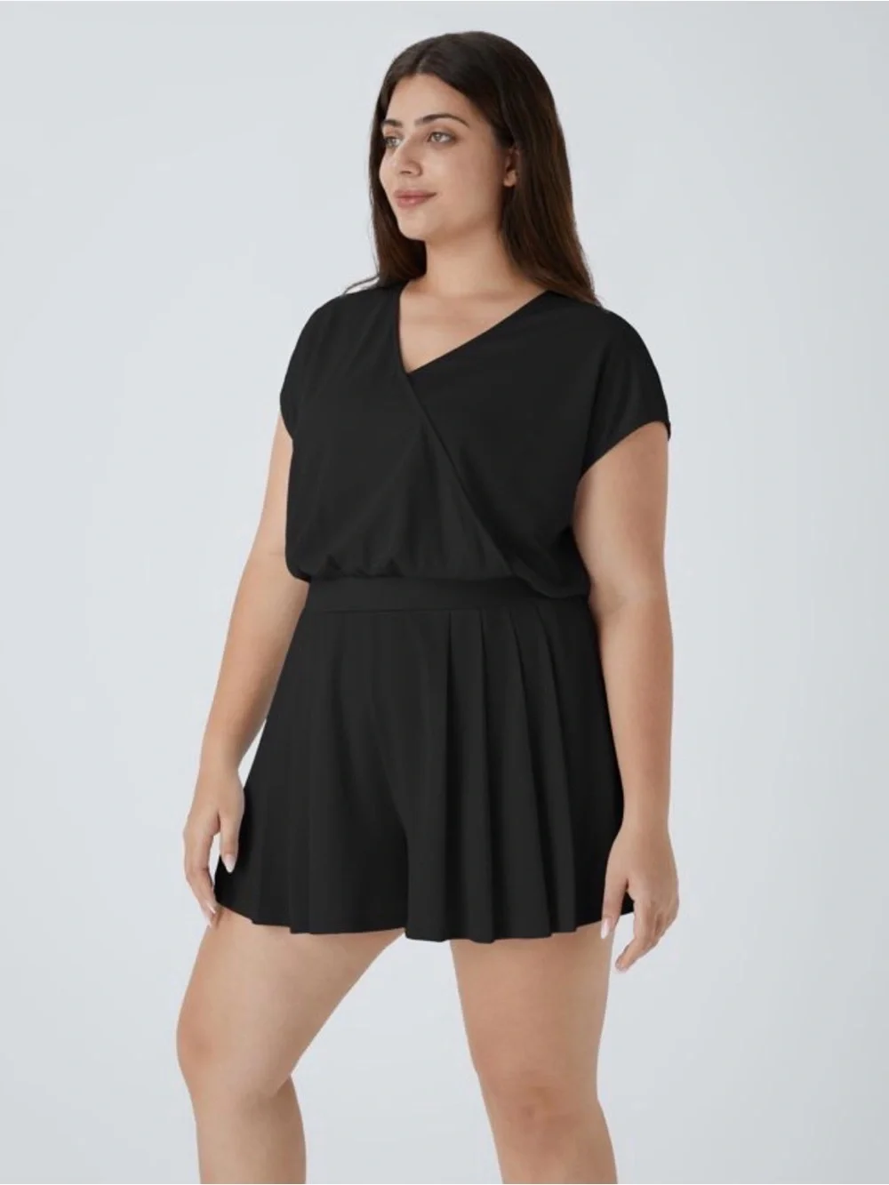 HALARA V Neck Short Sleeve Pocket Waffle Casual Plus Size Jumpsuit